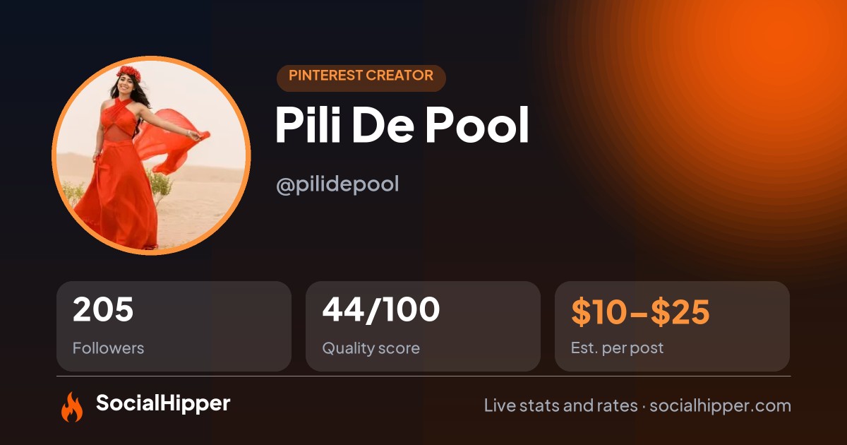 Pili De Pool Pinterest stats on SocialHipper