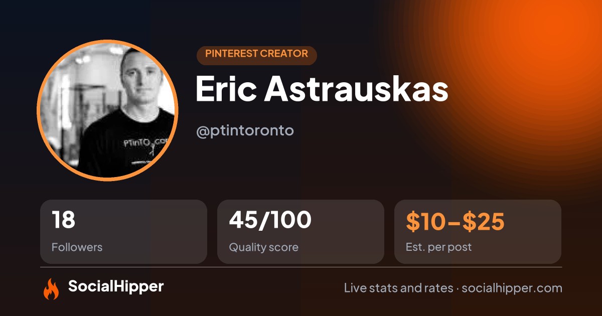 Eric Astrauskas Pinterest stats on SocialHipper