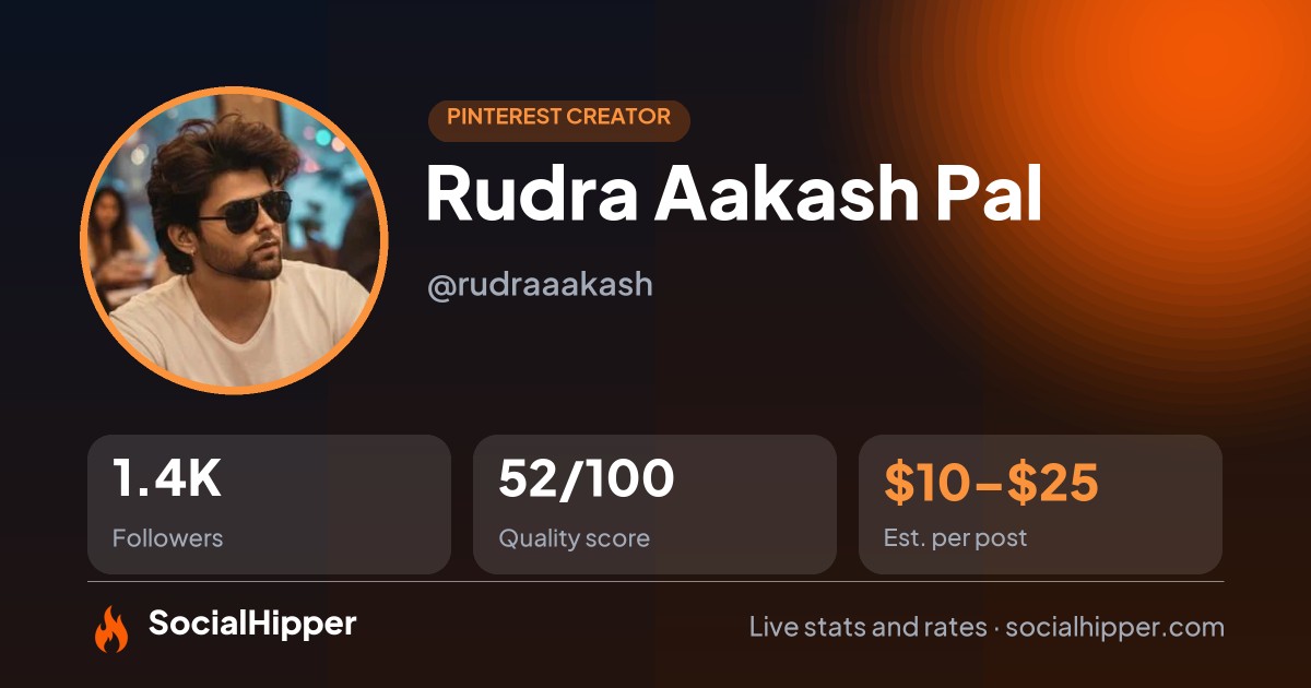 Rudra Aakash Pal Pinterest stats on SocialHipper