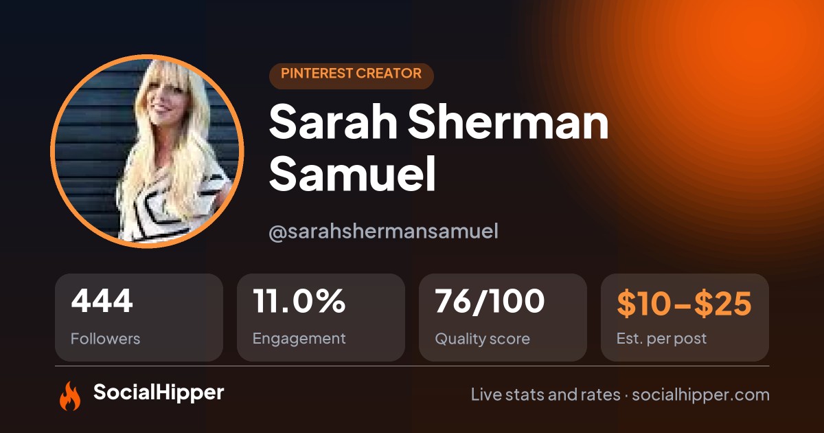 Sarah Sherman Samuel Pinterest stats on SocialHipper