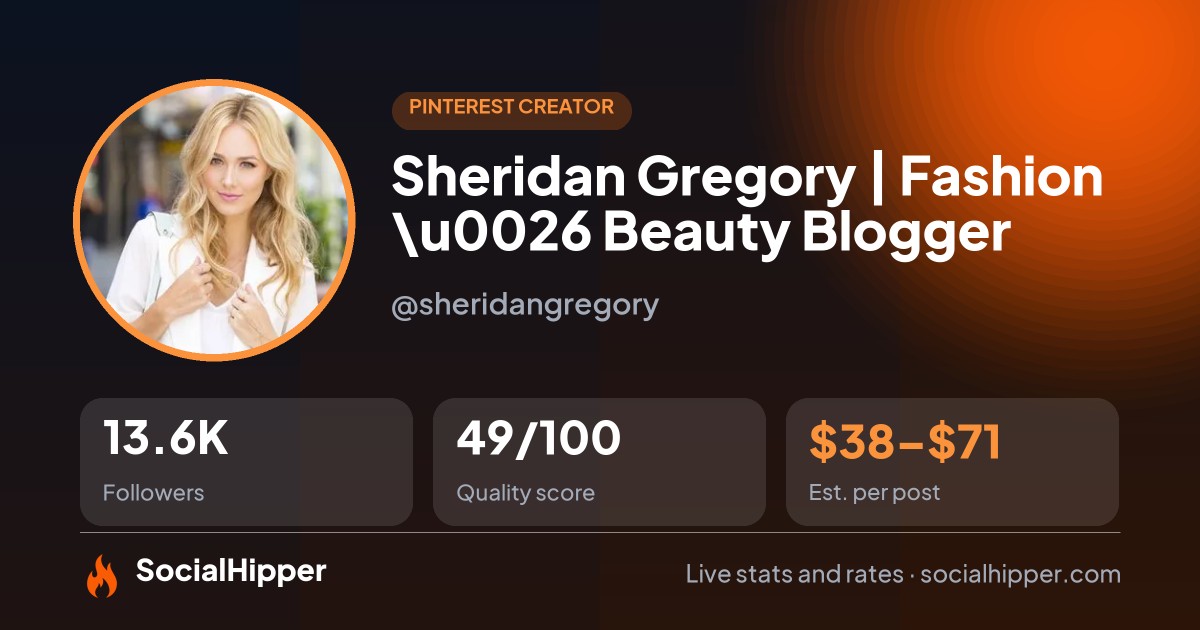 Sheridan Gregory | Fashion \u0026 Beauty Blogger Pinterest stats on SocialHipper