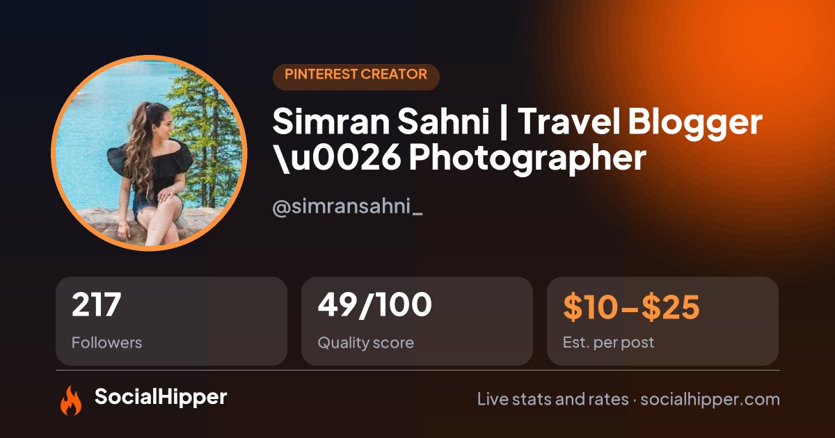 Simran Sahni | Travel Blogger \u0026 Photographer Pinterest stats on SocialHipper