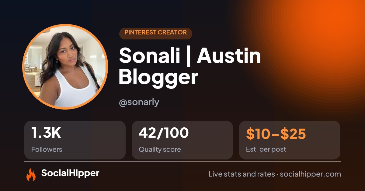 Sonali | Austin Blogger Pinterest stats on SocialHipper