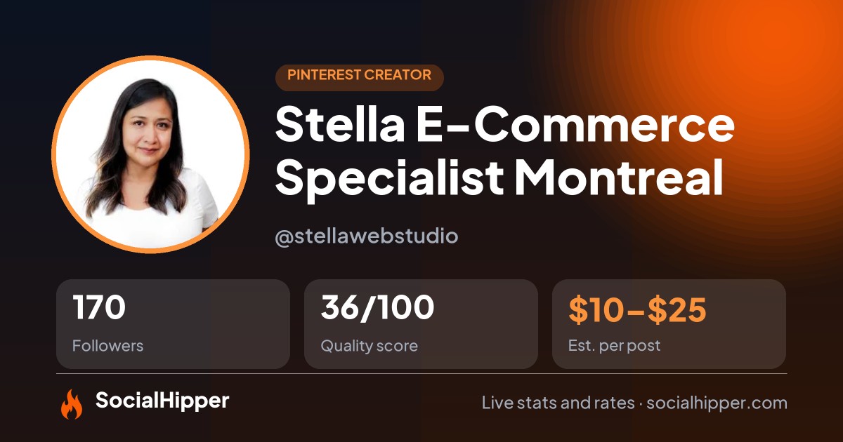 Stella 🎯 E-Commerce Specialist Montreal Pinterest stats on SocialHipper