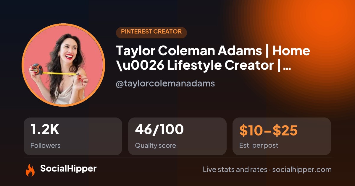 Taylor Coleman Adams | Home \u0026 Lifestyle Creator | Boston, MA Pinterest stats on SocialHipper