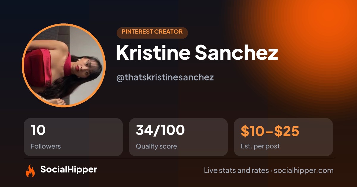 Kristine Sanchez Pinterest stats on SocialHipper