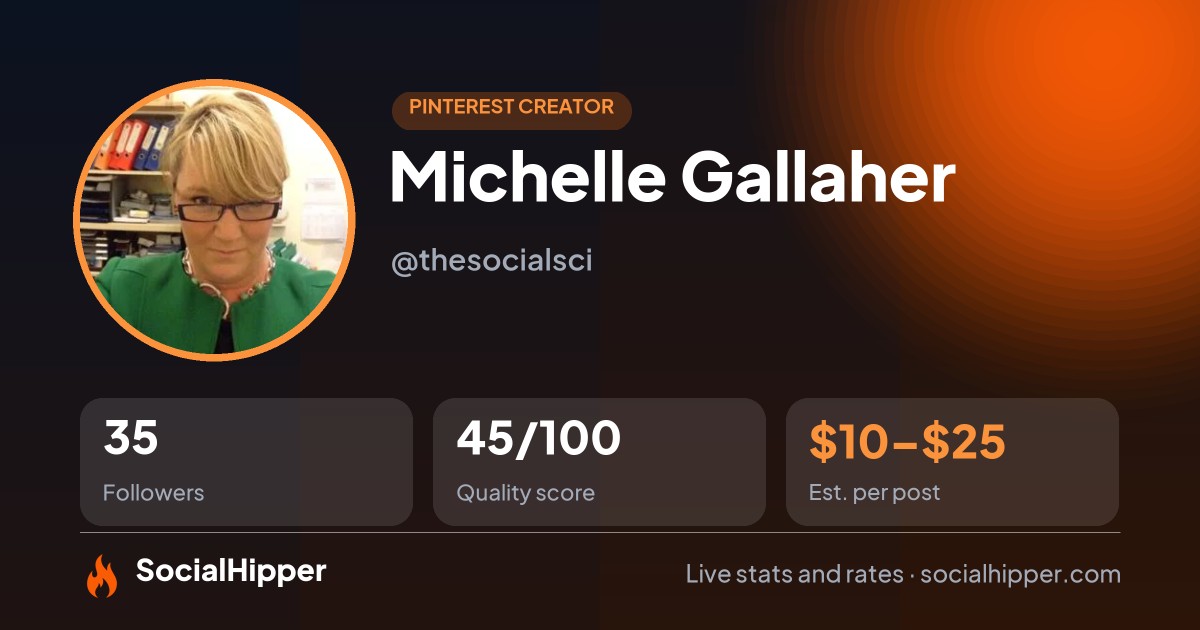 Michelle Gallaher Pinterest stats on SocialHipper