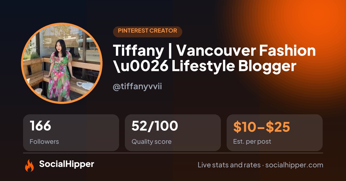 Tiffany | Vancouver Fashion \u0026 Lifestyle Blogger Pinterest stats on SocialHipper