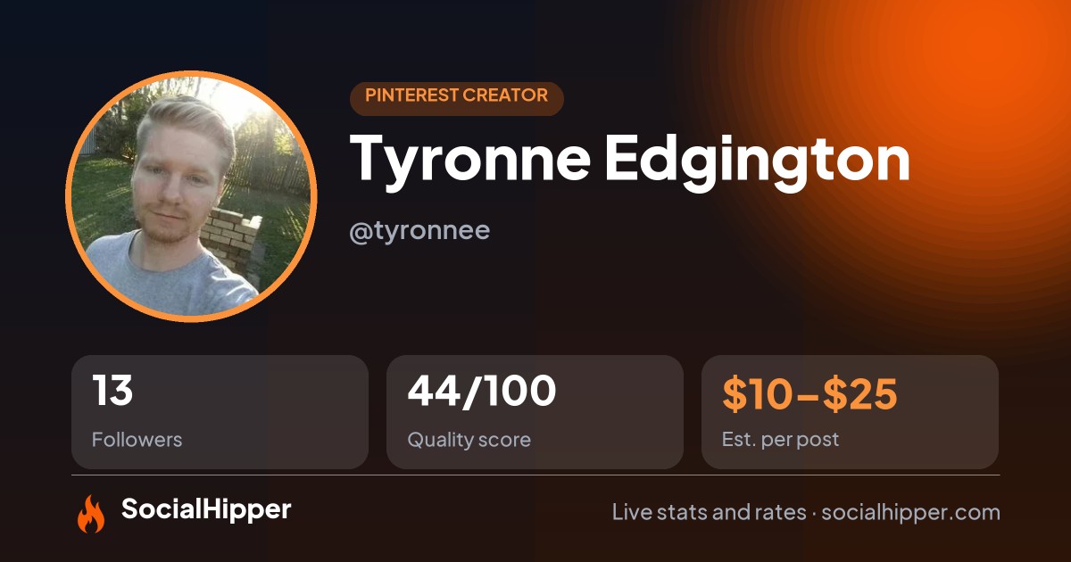 Tyronne Edgington Pinterest stats on SocialHipper