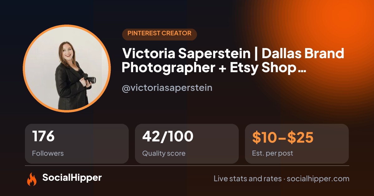 Victoria Saperstein | Dallas Brand Photographer + Etsy Shop Owner Pinterest stats on SocialHipper