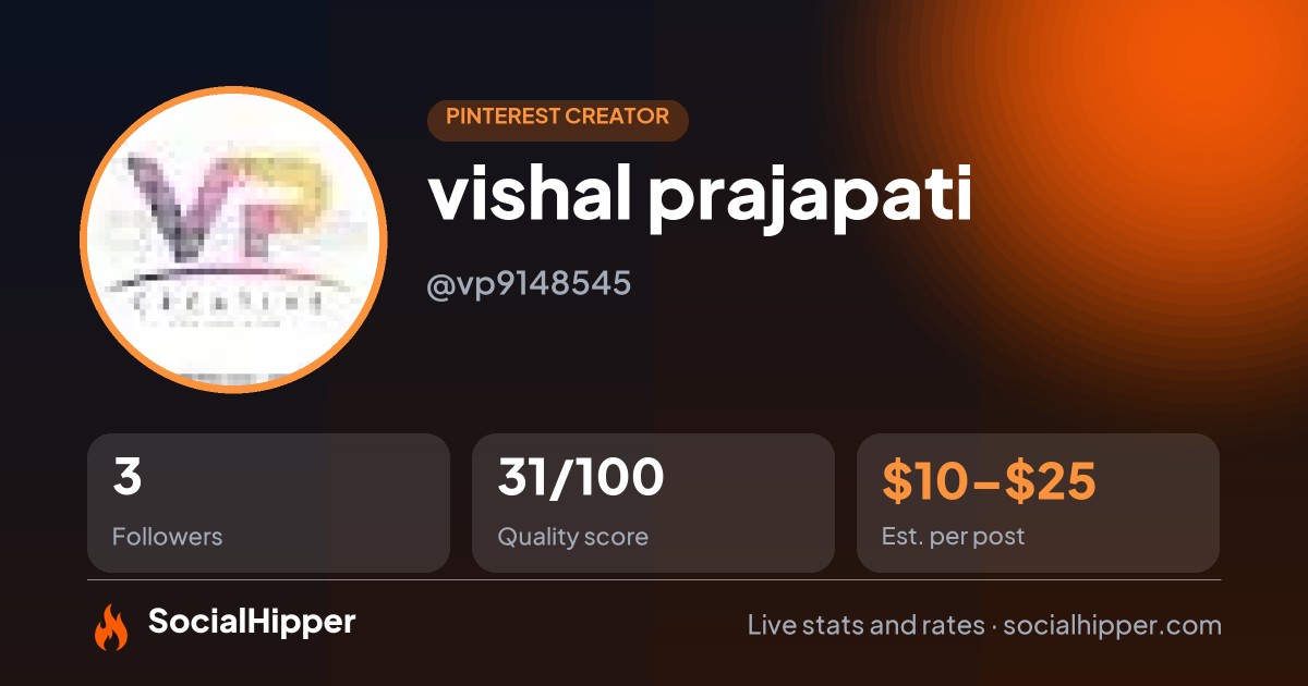 vishal prajapati Pinterest stats on SocialHipper