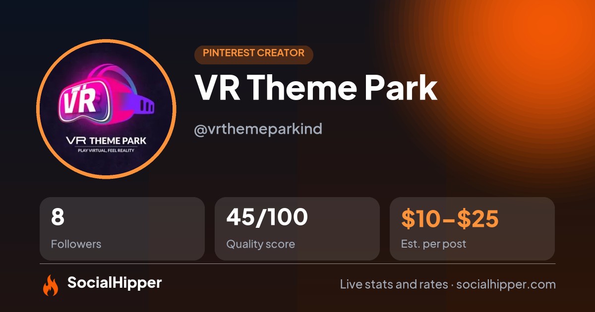 VR Theme Park Pinterest stats on SocialHipper