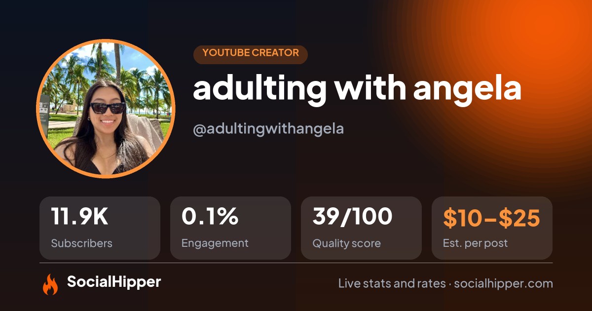 adulting with angela YouTube stats on SocialHipper