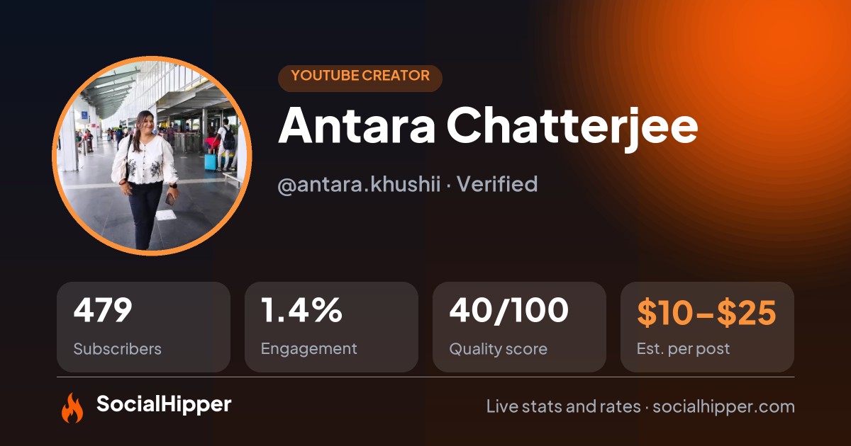 Antara Chatterjee YouTube stats on SocialHipper