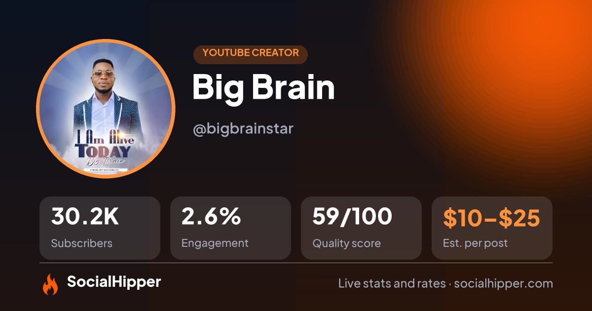 Big Brain YouTube stats on SocialHipper