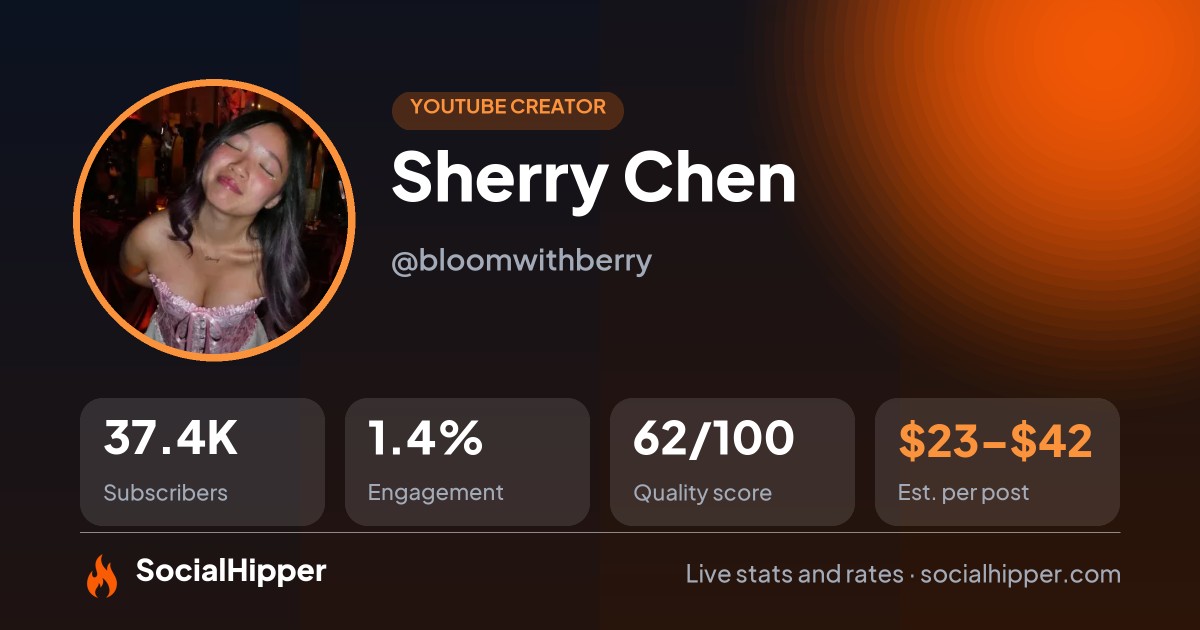 Sherry Chen YouTube stats on SocialHipper