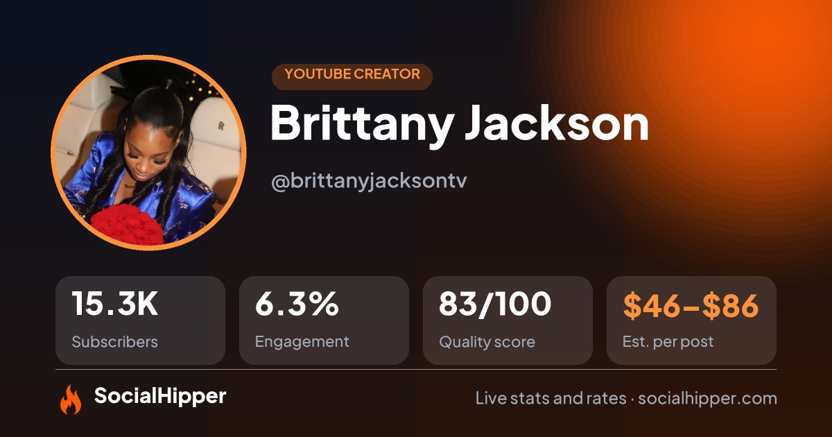 Brittany Jackson YouTube stats on SocialHipper