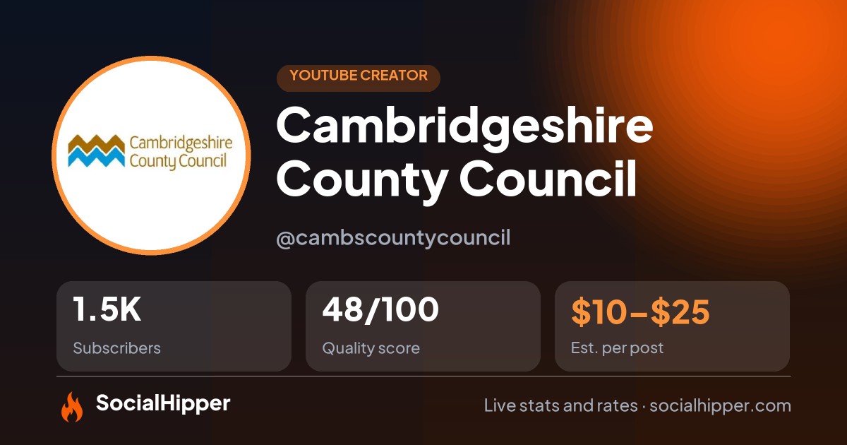 Cambridgeshire County Council YouTube stats on SocialHipper
