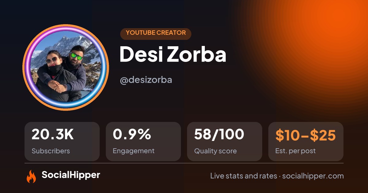 Desi Zorba YouTube stats on SocialHipper