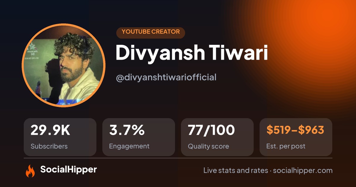 Divyansh Tiwari YouTube stats on SocialHipper