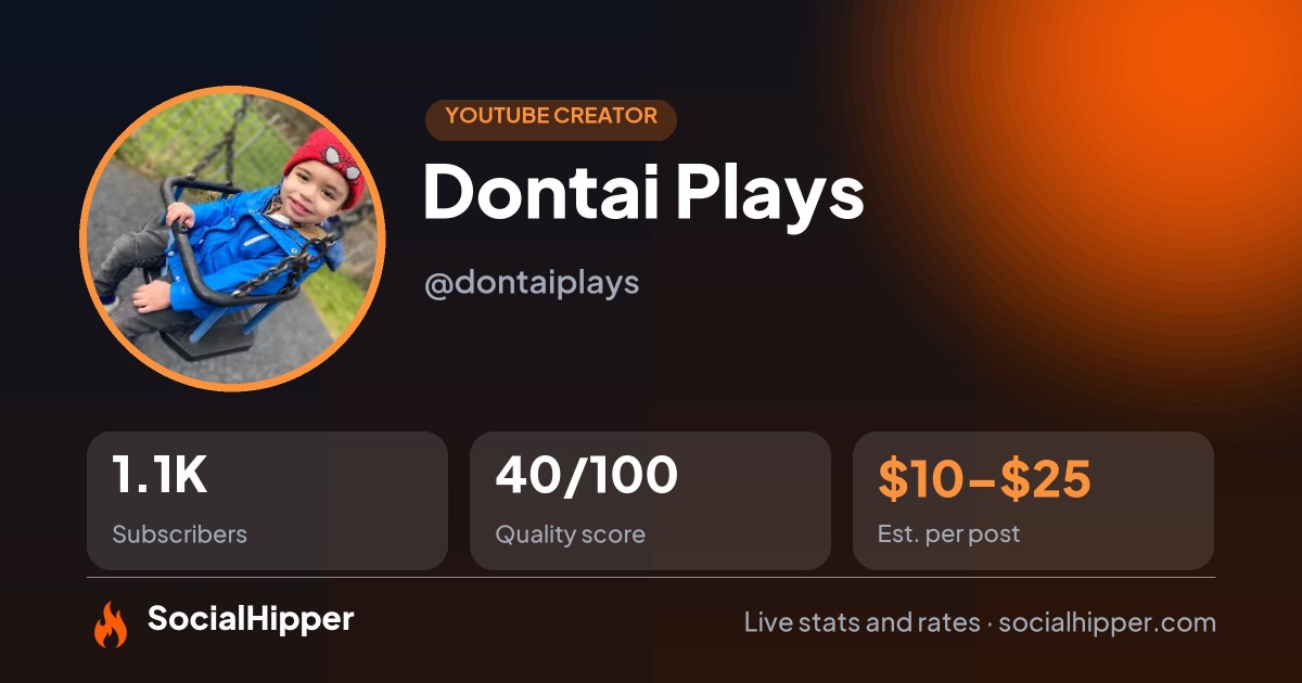 Dontai Plays YouTube stats on SocialHipper