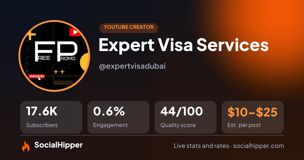 Expert Visa Services  YouTube stats on SocialHipper