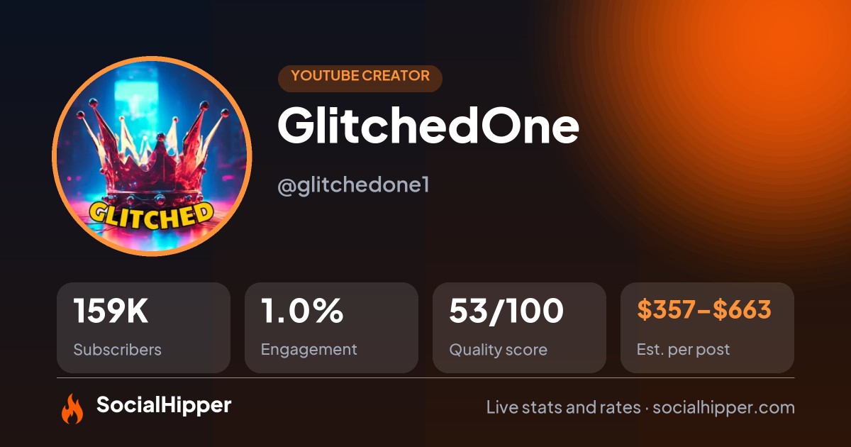 GlitchedOne YouTube stats on SocialHipper