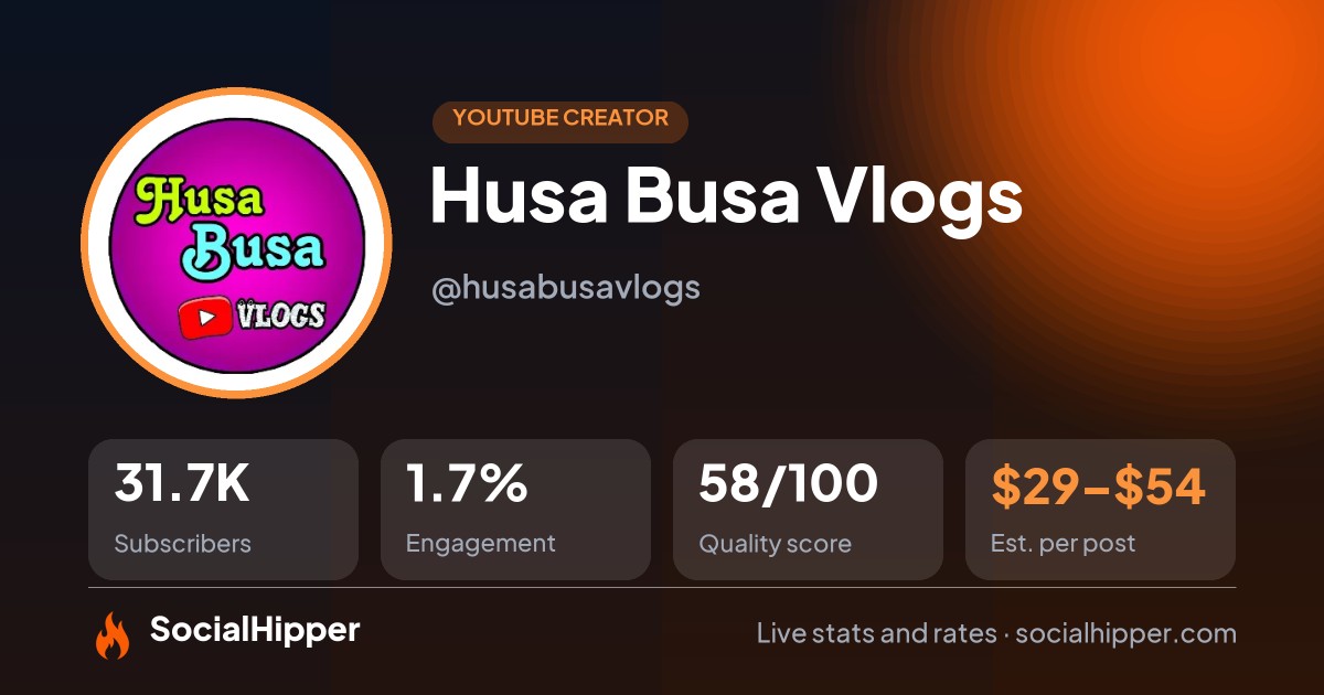 Husa Busa Vlogs YouTube stats on SocialHipper