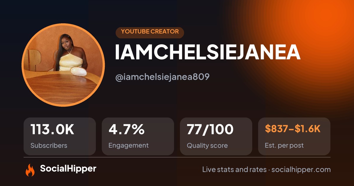 IAMCHELSIEJANEA YouTube stats on SocialHipper