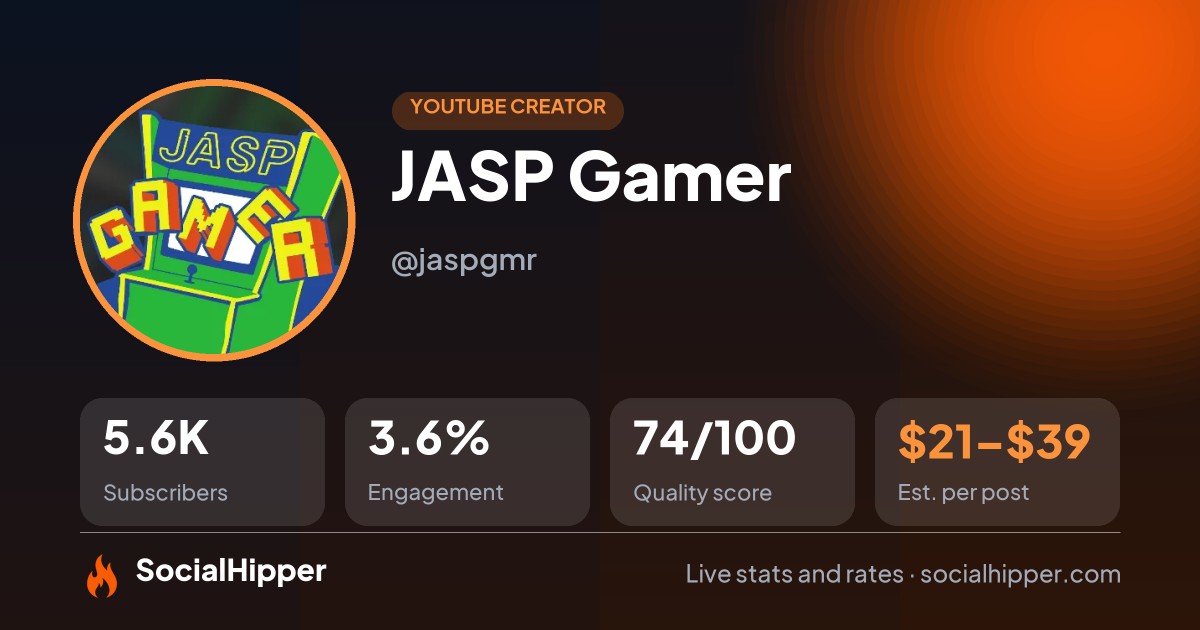 JASP Gamer YouTube stats on SocialHipper
