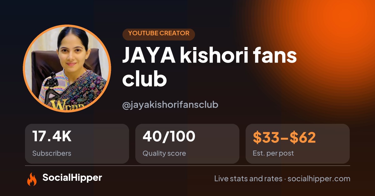 JAYA kishori fans club YouTube stats on SocialHipper
