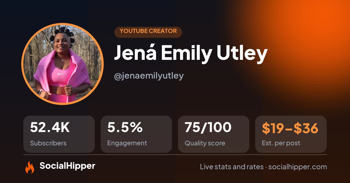 Jená Emily Utley YouTube stats on SocialHipper