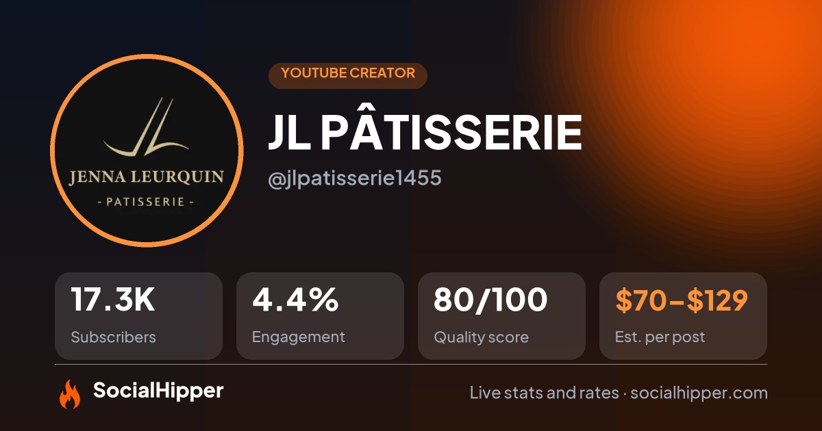 JL PÂTISSERIE YouTube stats on SocialHipper
