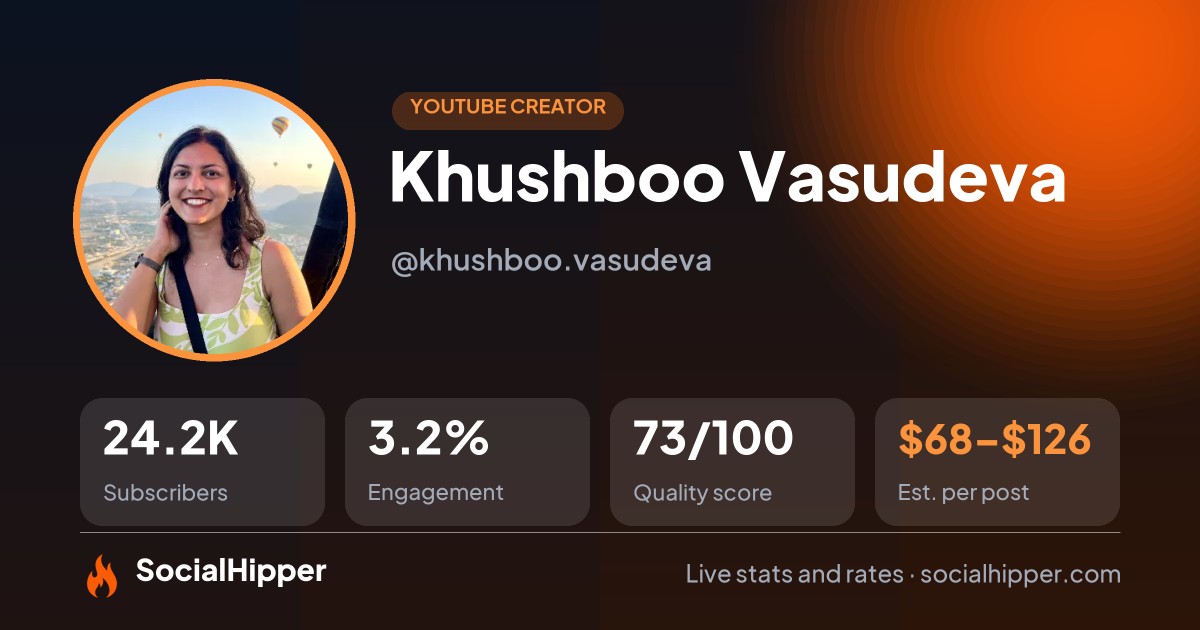 Khushboo Vasudeva YouTube stats on SocialHipper