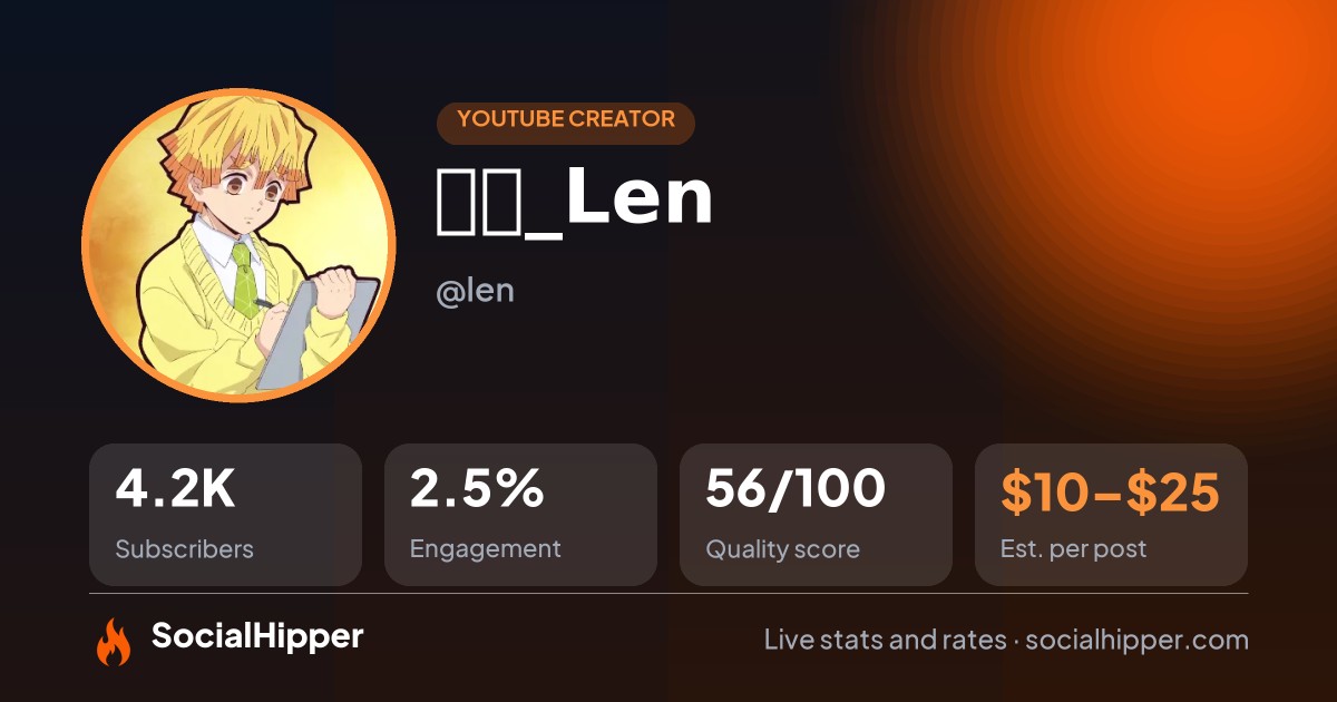 零秒_Len YouTube stats on SocialHipper