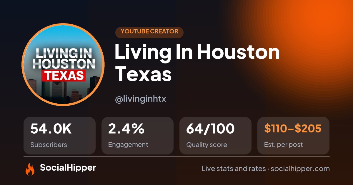 Living In Houston Texas YouTube stats on SocialHipper