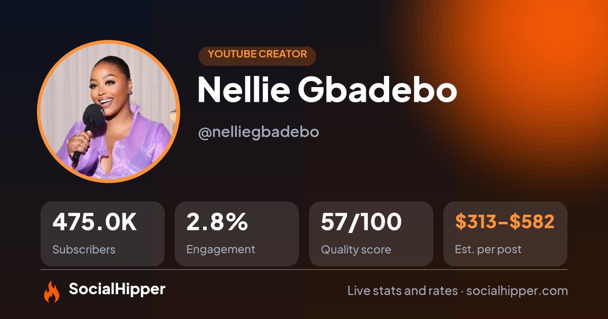 Nellie Gbadebo YouTube stats on SocialHipper
