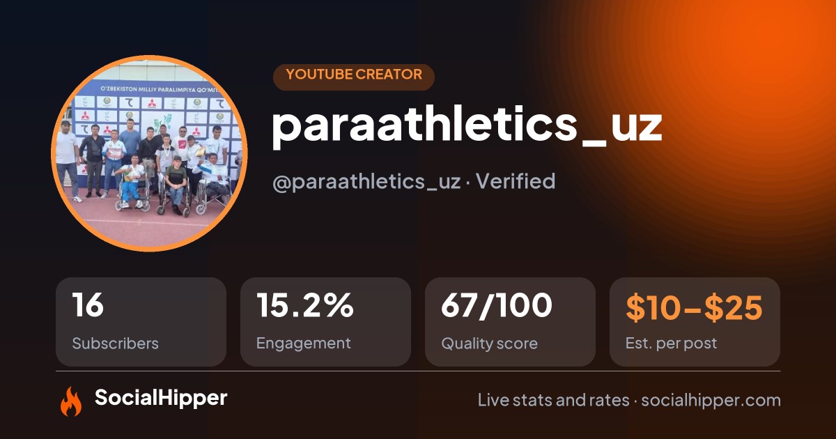 paraathletics_uz YouTube stats on SocialHipper