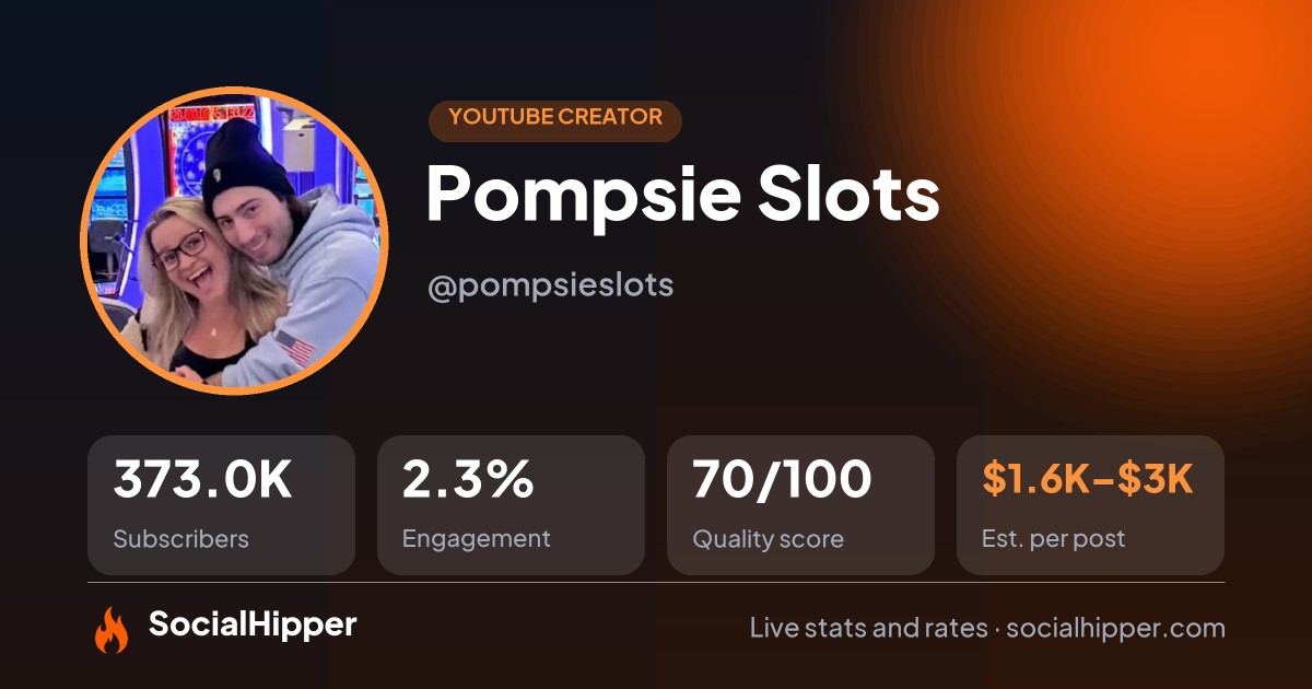 Pompsie Slots YouTube stats on SocialHipper