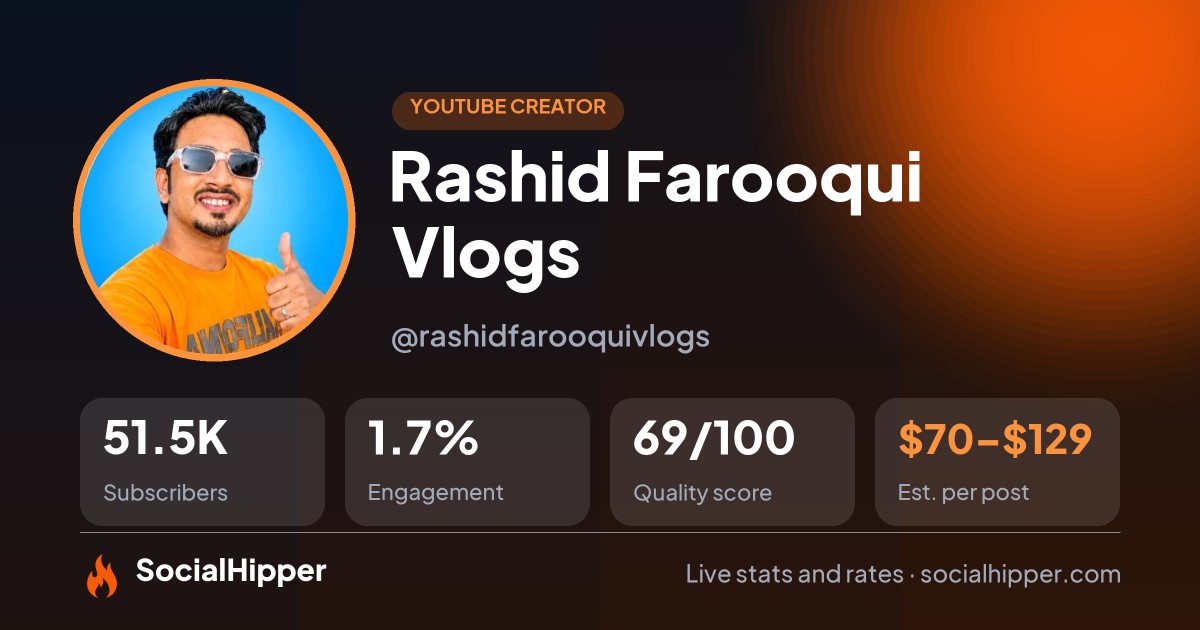 Rashid Farooqui Vlogs YouTube stats on SocialHipper