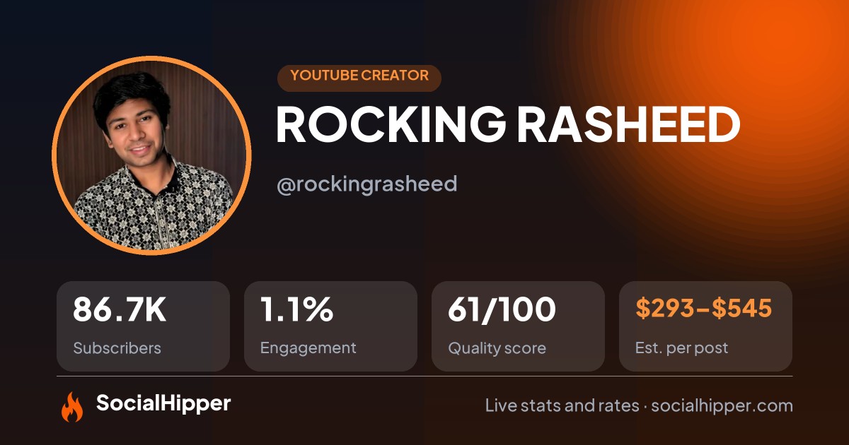 ROCKING RASHEED YouTube stats on SocialHipper