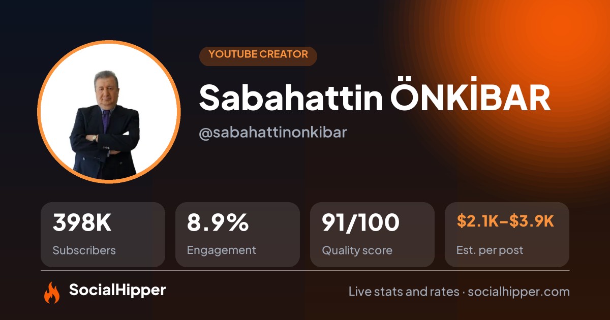 Sabahattin ÖNKİBAR YouTube stats on SocialHipper