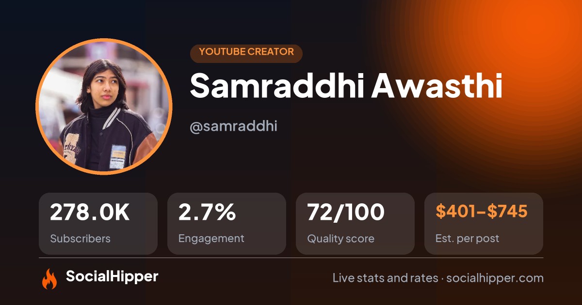 Samraddhi Awasthi YouTube stats on SocialHipper