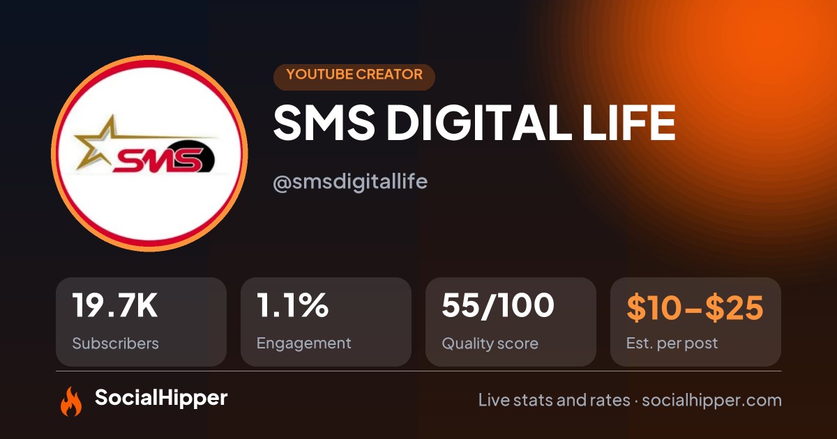 SMS DIGITAL LIFE YouTube stats on SocialHipper