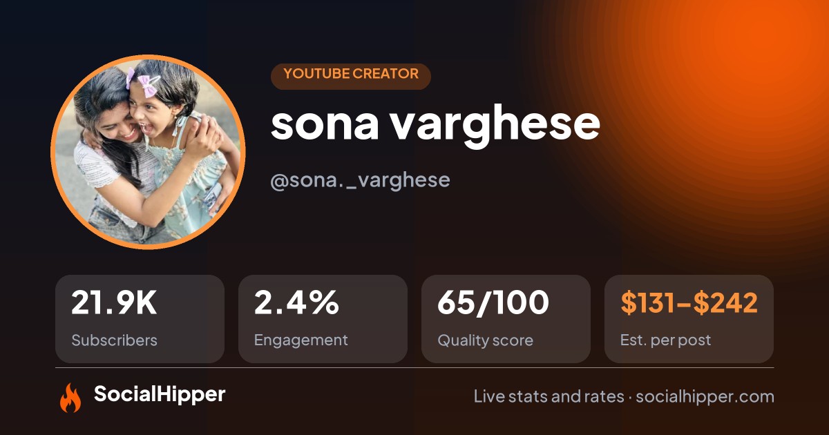 sona varghese YouTube stats on SocialHipper