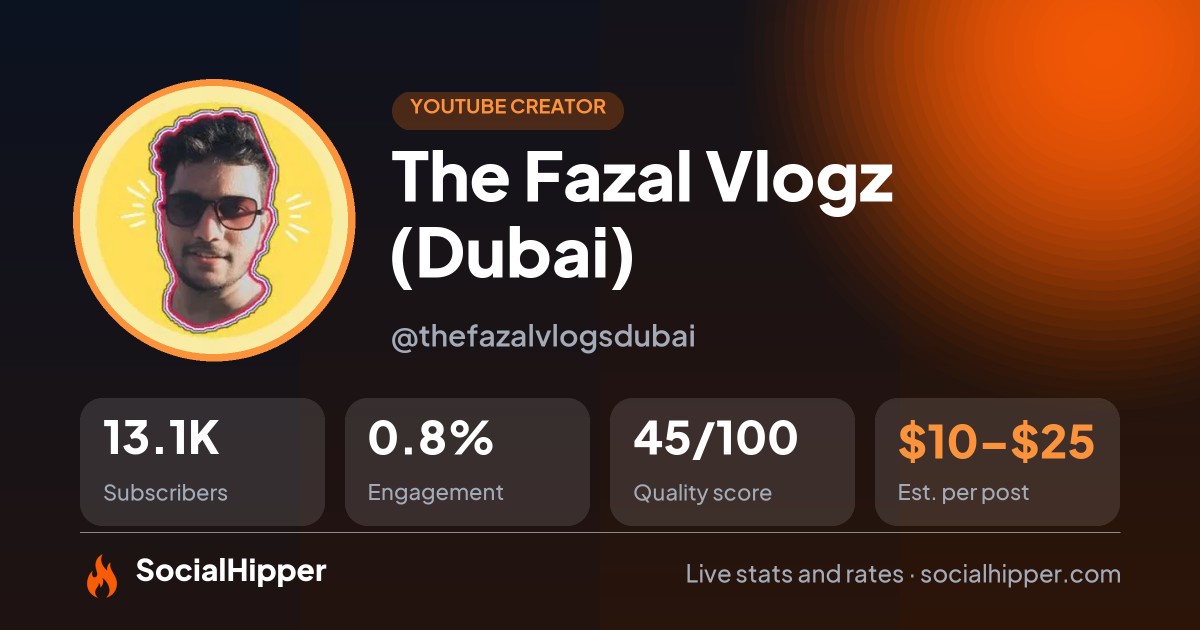 The Fazal Vlogz (Dubai) YouTube stats on SocialHipper