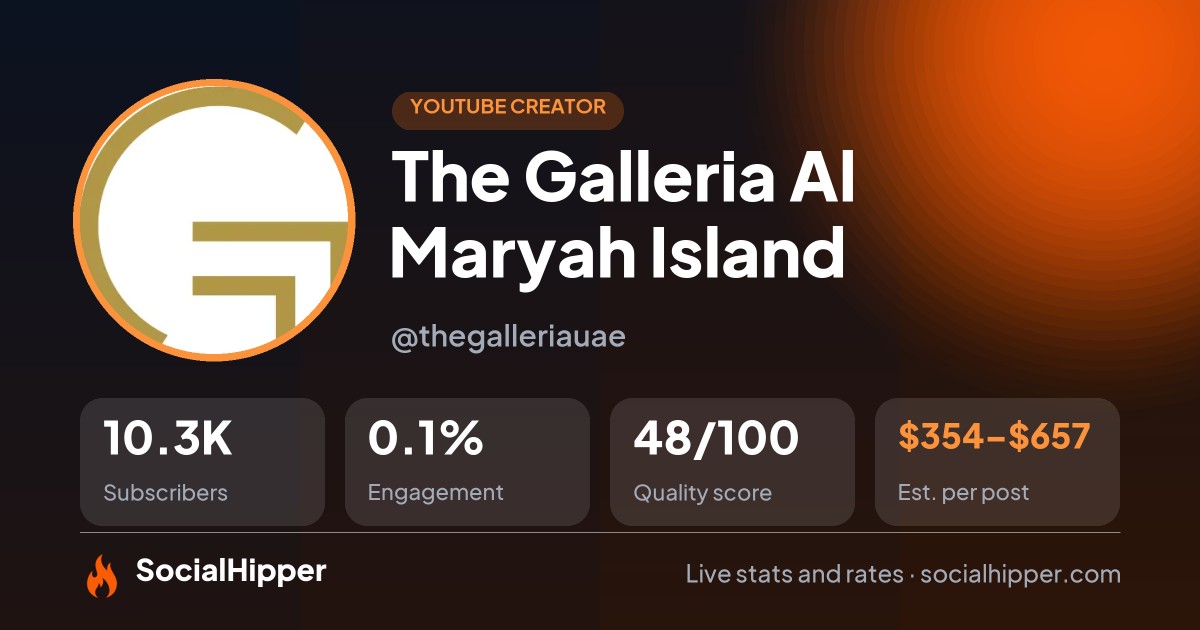 The Galleria Al Maryah Island YouTube stats on SocialHipper