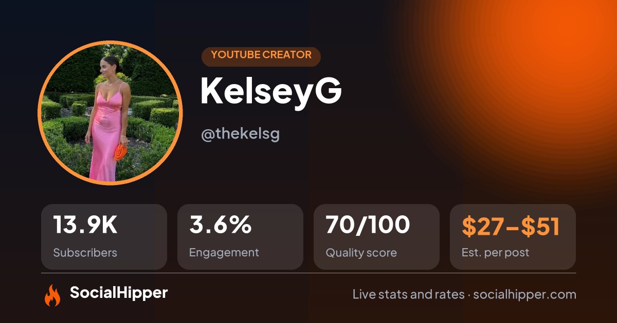 KelseyG YouTube stats on SocialHipper