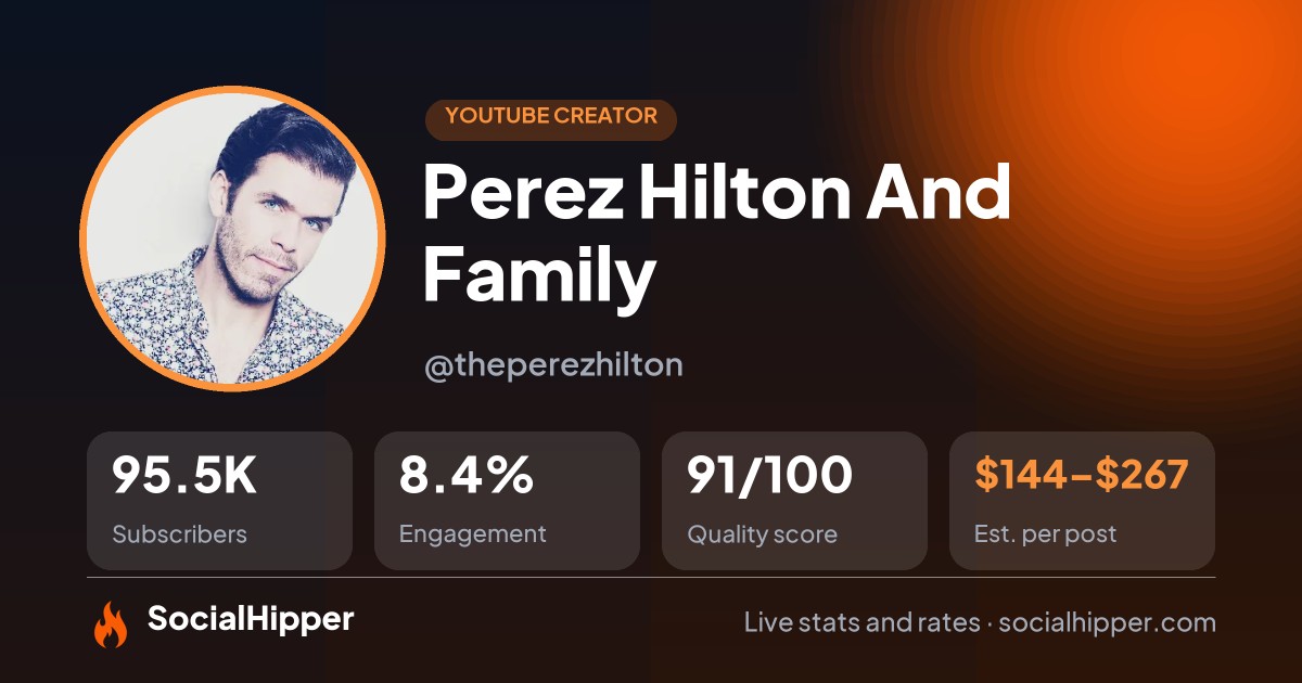 Perez Hilton And Family YouTube stats on SocialHipper