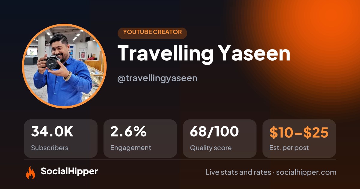 Travelling Yaseen YouTube stats on SocialHipper